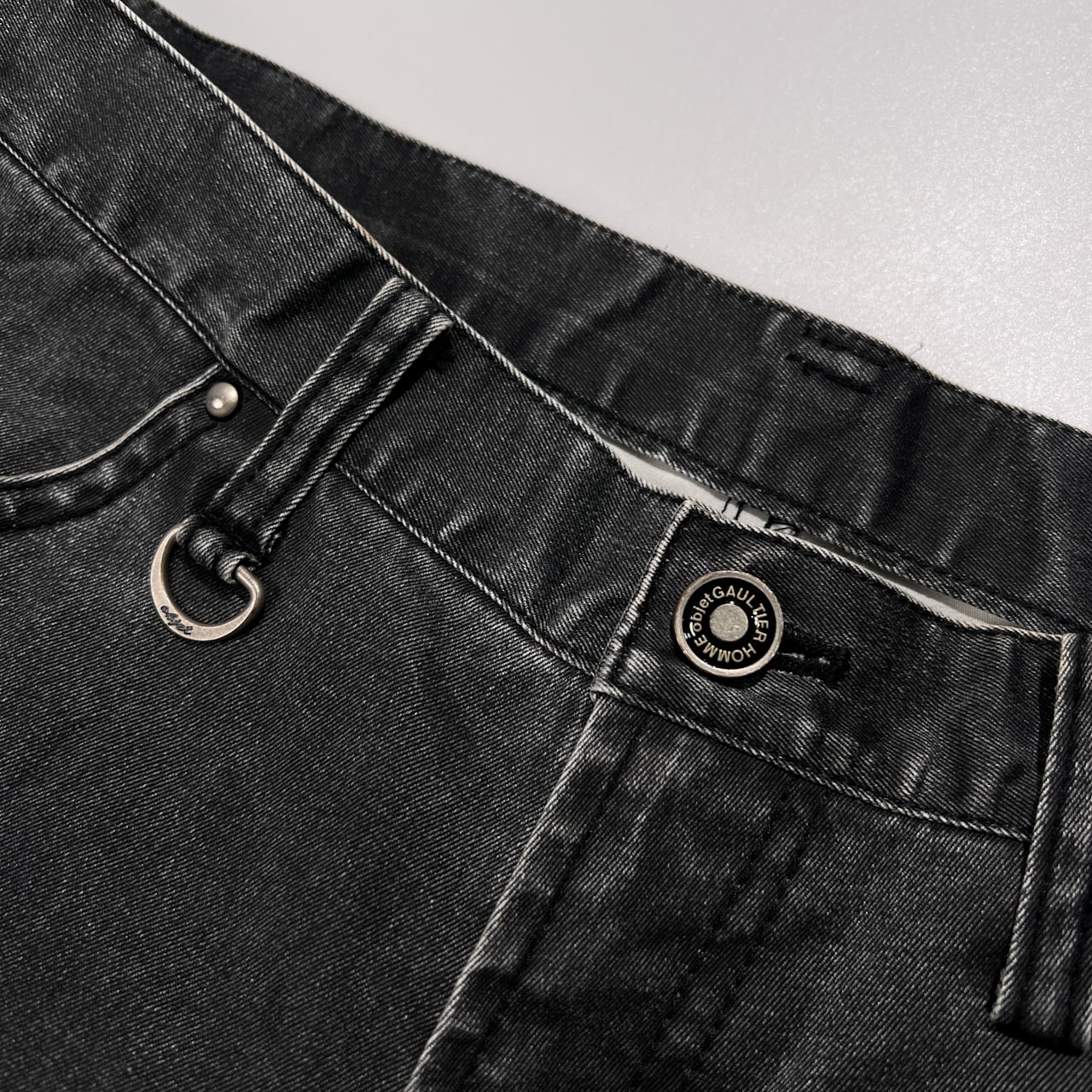 90s Jean Paul GAULTIER HOMME ジャンポールゴルチエ コーティング デニム 風 パンツ 50 /ブラック系 アーカイブ 希少 ビンテージ