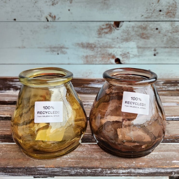 スペイン エコ リサイクルガラス 7個セット 器 新品未使用 スペインの伝統ある工房で作られた100％リサイクルガラスのフラワー