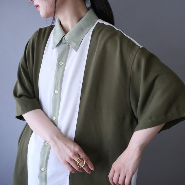 good coloring switching and stitchwork design over silhouette h/s shirt