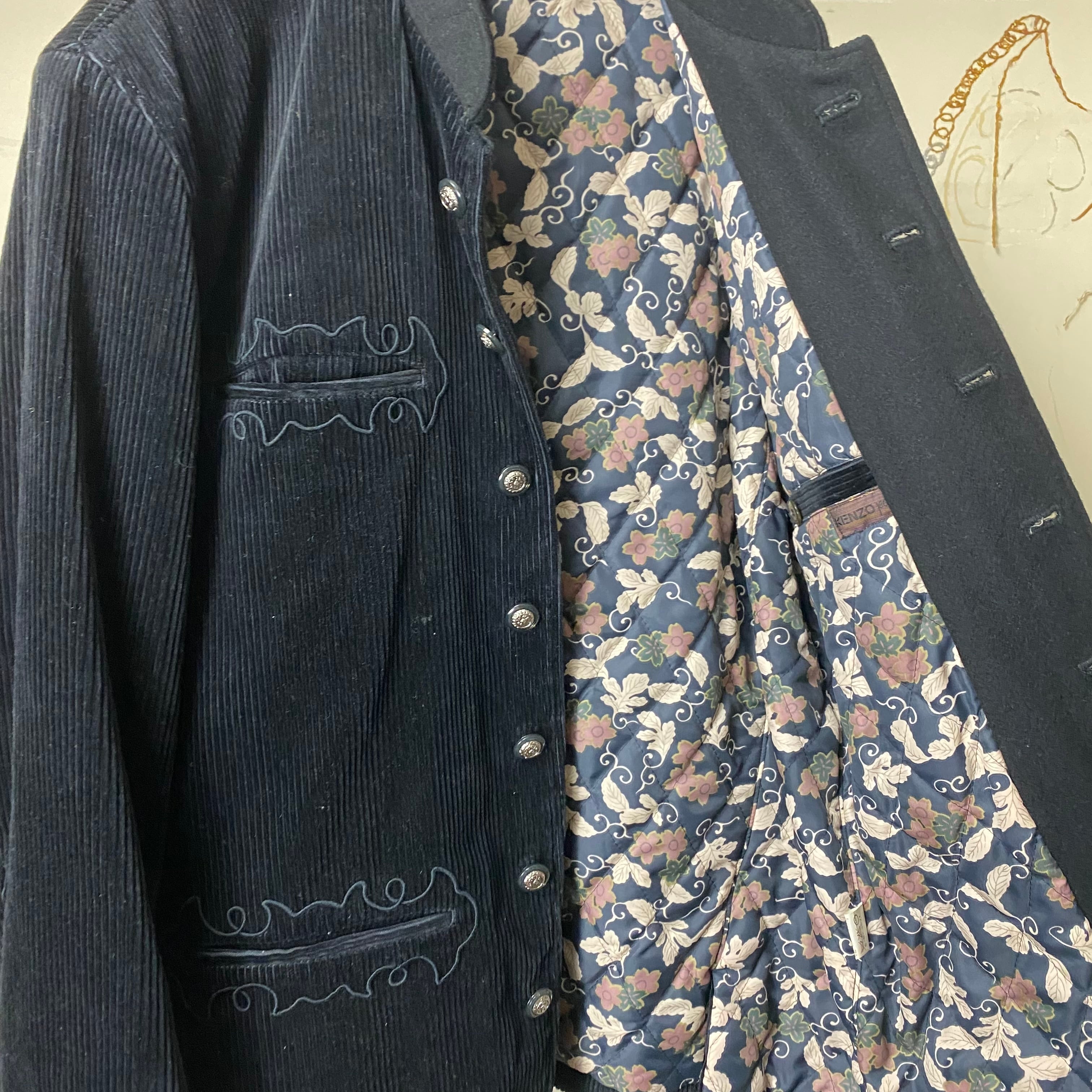vintage KENZO JEANS black corduroy napoleon jacket | NOIR ONLINE