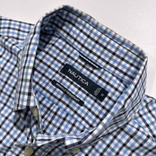 NAUTICA ノーティカ チェック柄 BD 半袖シャツ サイズ M /メンズ/水色系/WRINKLE RESISTANT