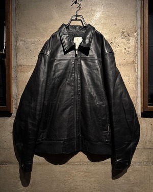 【Caka】90's “Calvin Klein Jeans” Black Leather Zip-Up Jacket