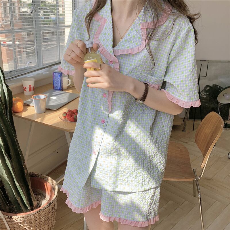 格子柄水玉薄手レディースサマーショーツ 大人ガーリー スウィート キュート カジュアル 夏物 ブルマー 萌量不足47678870164