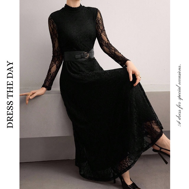 ノワール総レースAラインワンピース W0048