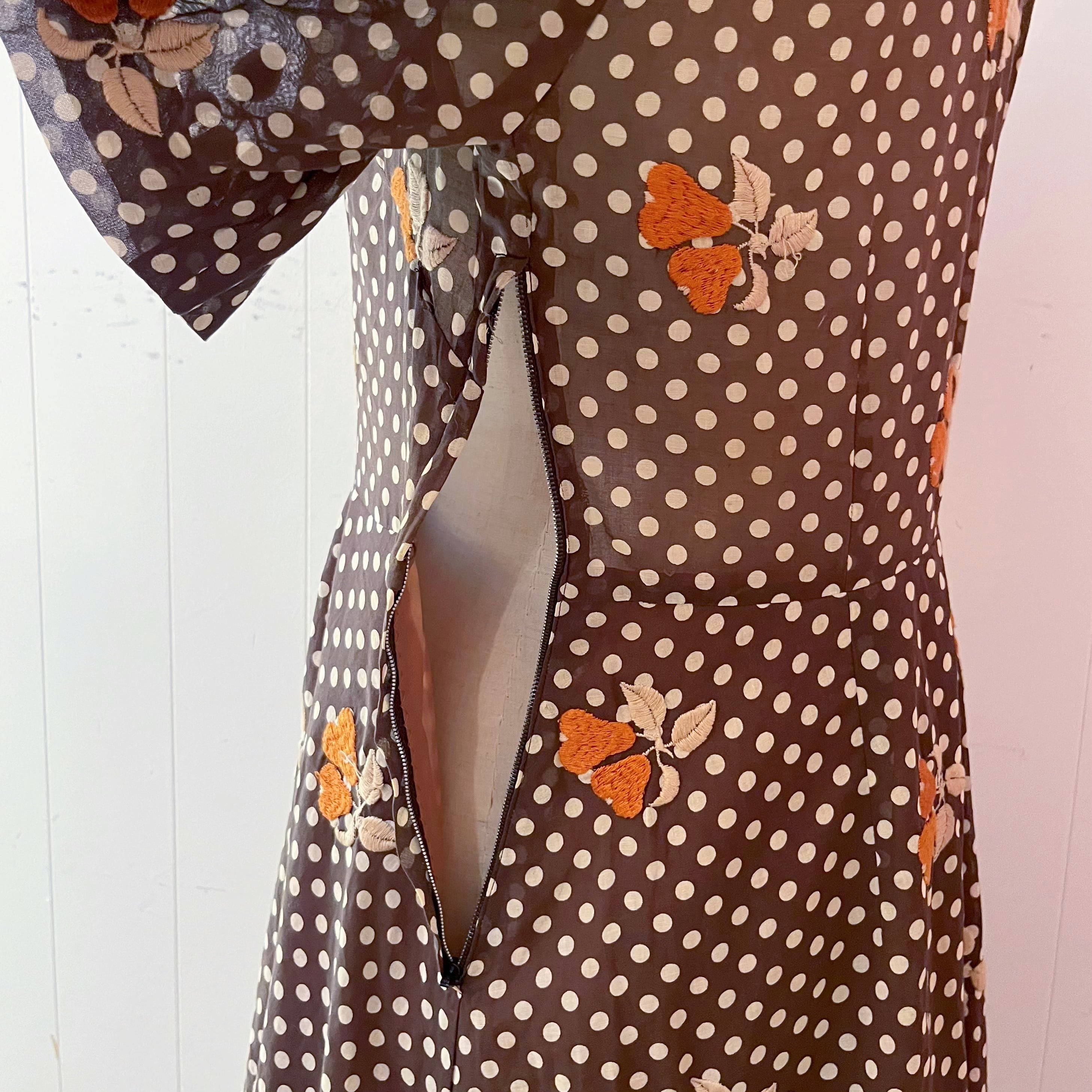 fruit embroidery brown dot one-piece