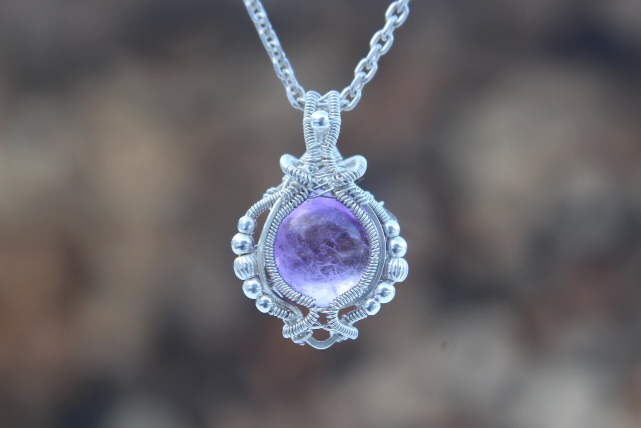 Amethyst silver925 wire wrapping mini pendant