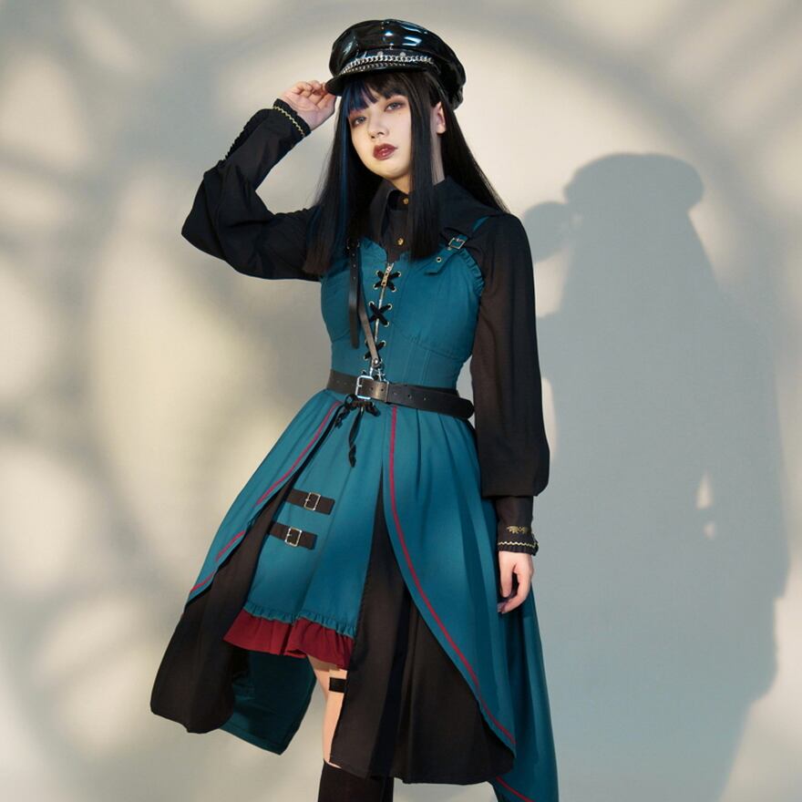 サブカル 服 地雷系 通販 ミリロリ JSK ガードル スリット フレアスカート 編み上げ ZIPファスナー 闇かわいい COS コンカフェ イベント衣装 アイドル衣装