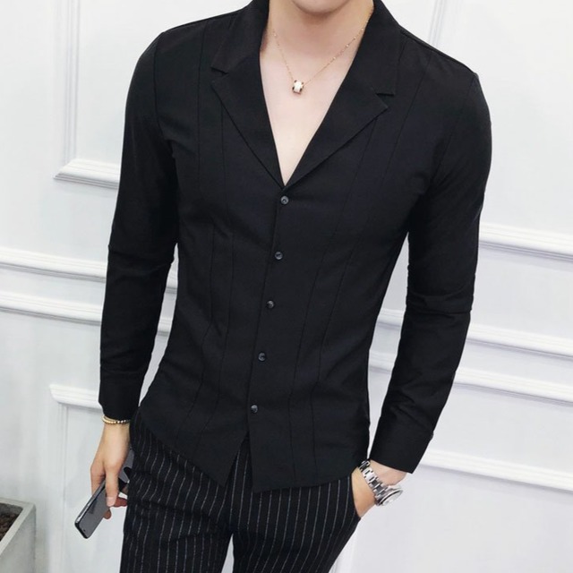 Vネック　ラペルスリムシャツ　2カラー　LB1184