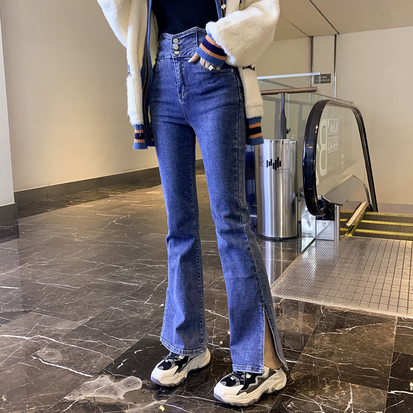 スプリングスタイルハイウェストウェストジーンズ カジュアルパンツ レッド 春物 6Du_Shop_Women91336410873