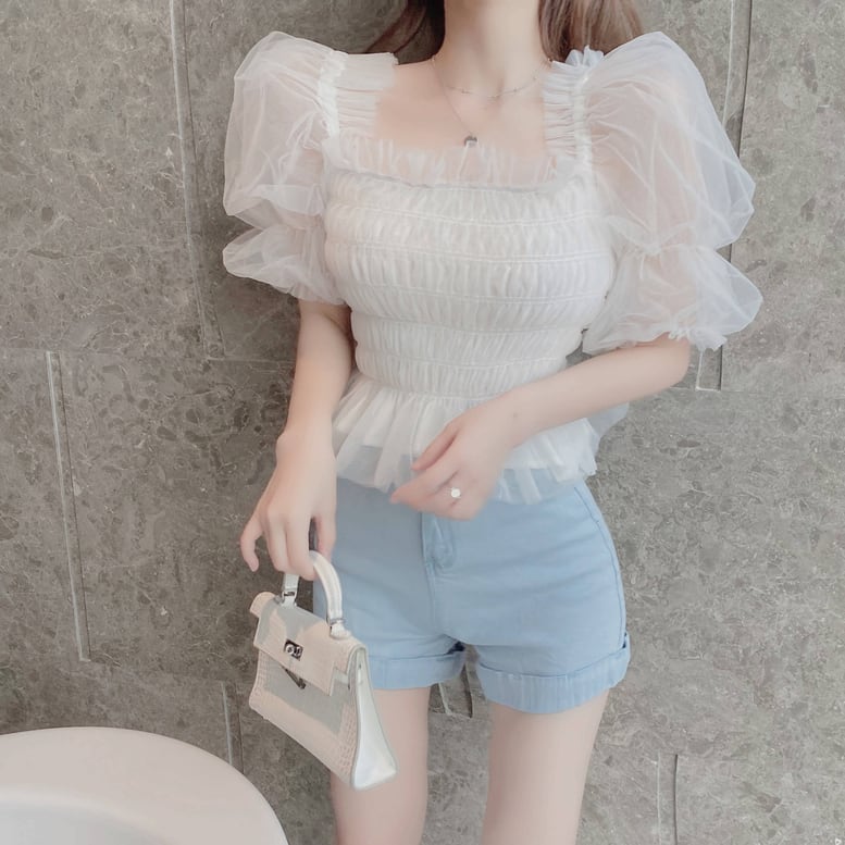 ブラウス トップス オフショルチュールシャーリングトップス