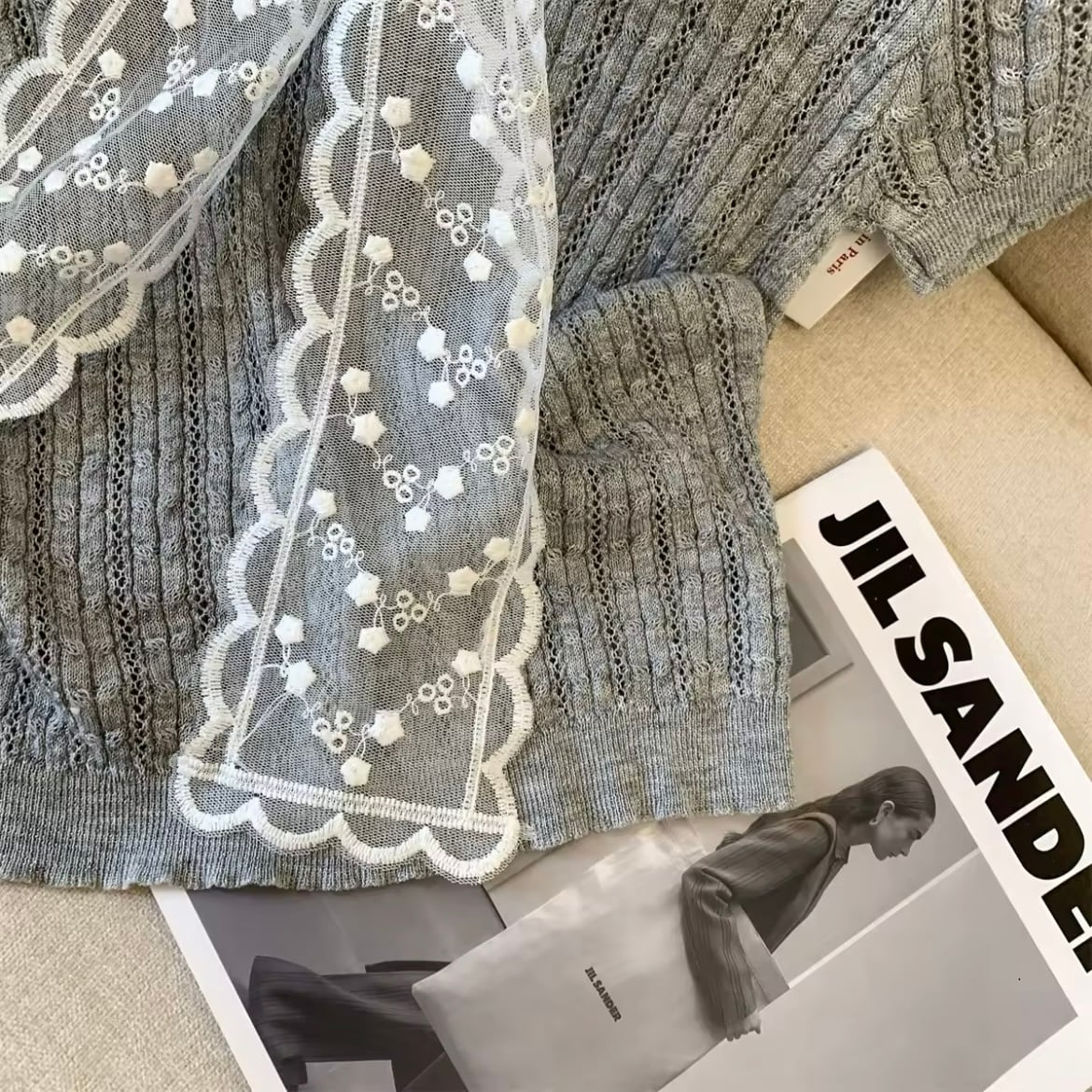 レースセーラーカラーリブニット