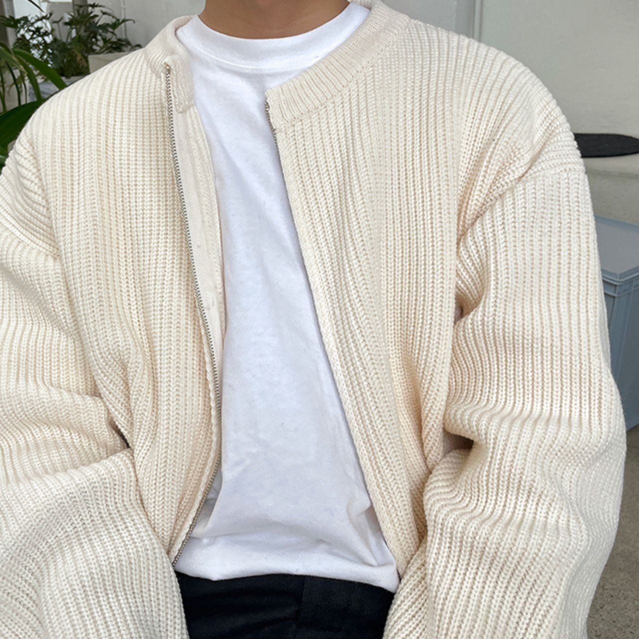 ホワイトニットジップブルゾン　MT0080314