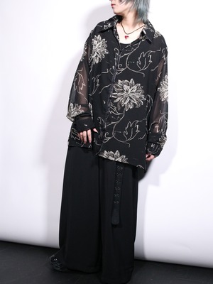 flower art full pattern monotone color sheer shirt