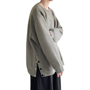 【人気】[YIMANIE] メンズ トレーナー 長袖 パーカー 服 メンズ スウェット プルオーバー メンズ ボタンスリット カジュアル 春 秋 BIG ロンtシャツ 大きいサイズ 無地 ビッグシルエット オーバーサイズ 白 黒 ドロップショルダー ゆったり 冬