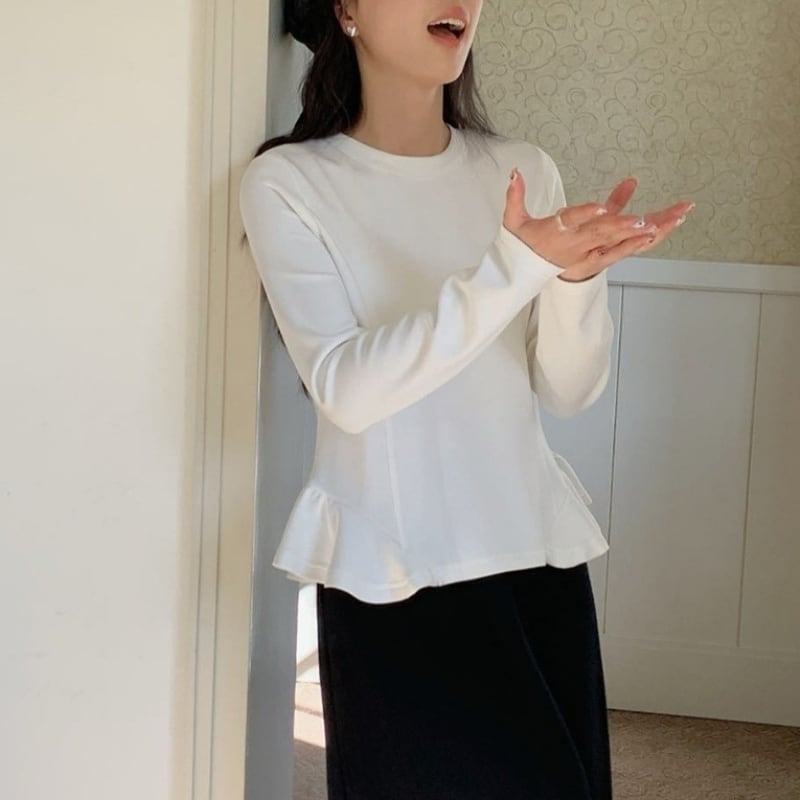 ラウンドネック フレアヘム 長袖カットソー ◆3color 204414