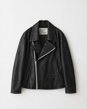 my beautiful landlet CHROME FREE LAMB LEATHER RIDERS JACKET BLACK × WHITE stitch