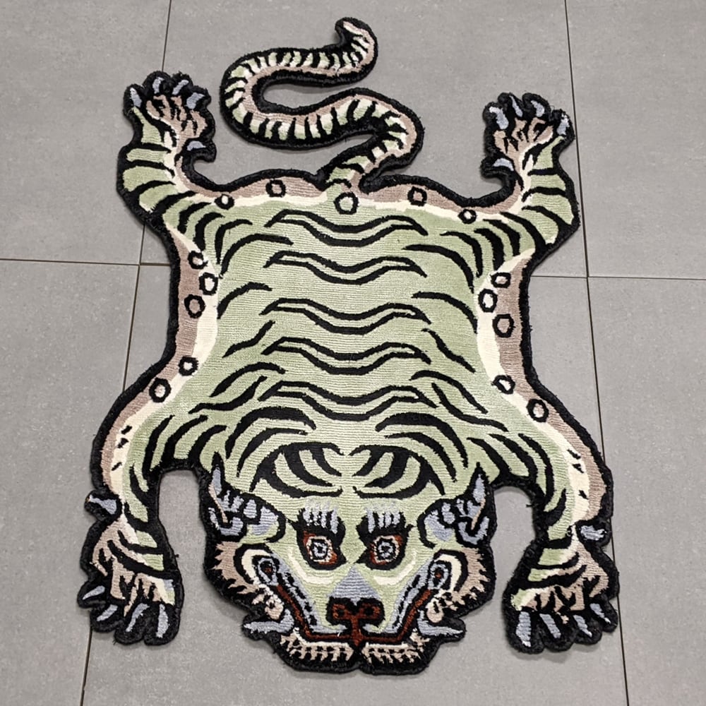 Tibetan Tiger Rug (XSサイズ シルク アッシュグリーン 053) チベタン