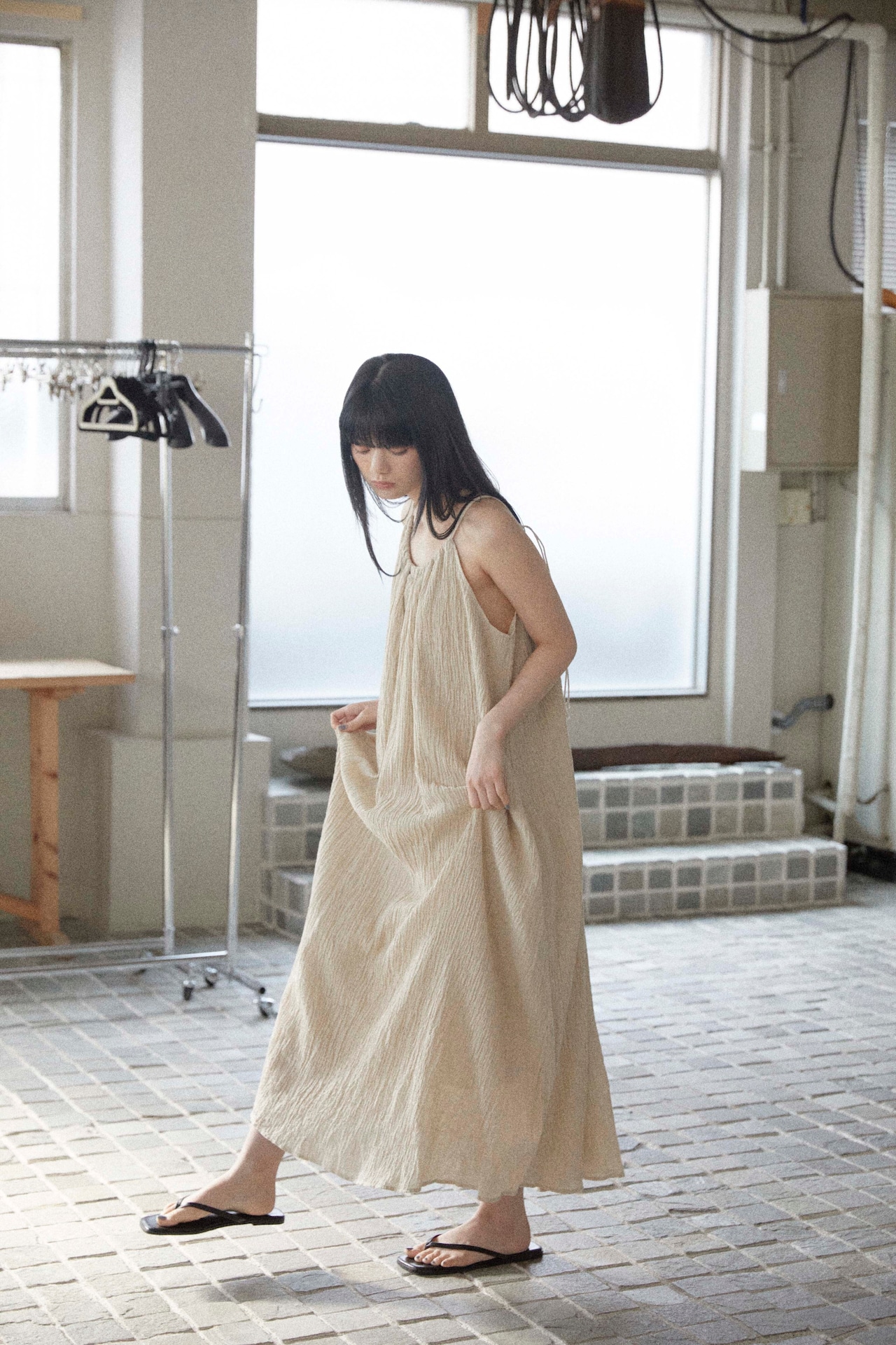 DU250530 linen pleats camisole one piece【残り僅か】