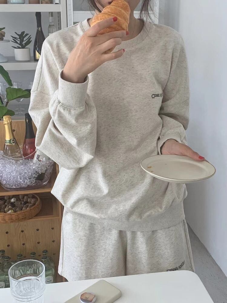 カジュアルオータム刺繍ルーズプルオーバー セーター ショーツ ロング 秋物 ブルマー ビッグFスモールZ韓国6935519534