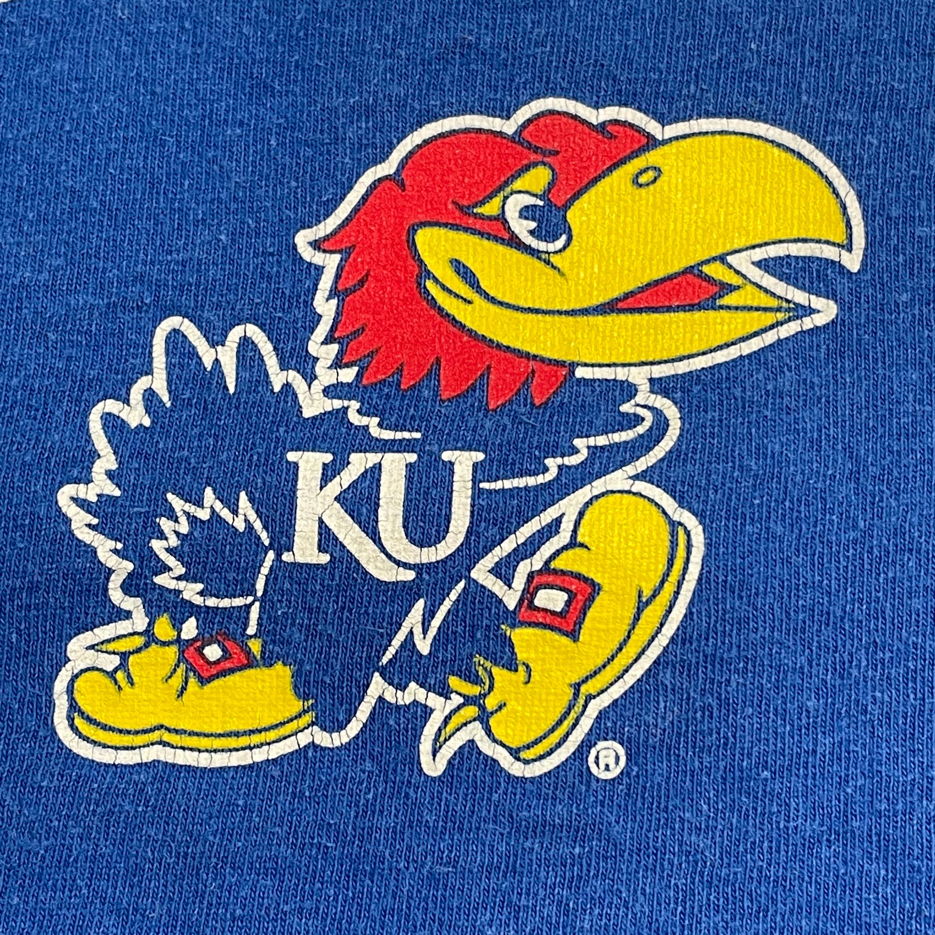 カンザス大学　ジェイホークス　プルオーバーナイロンジャケット　刺繍ロゴ　青　XL
