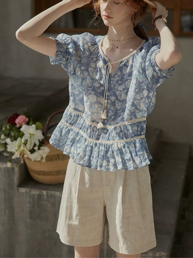 Côte Bleue Floral Blouse F0736