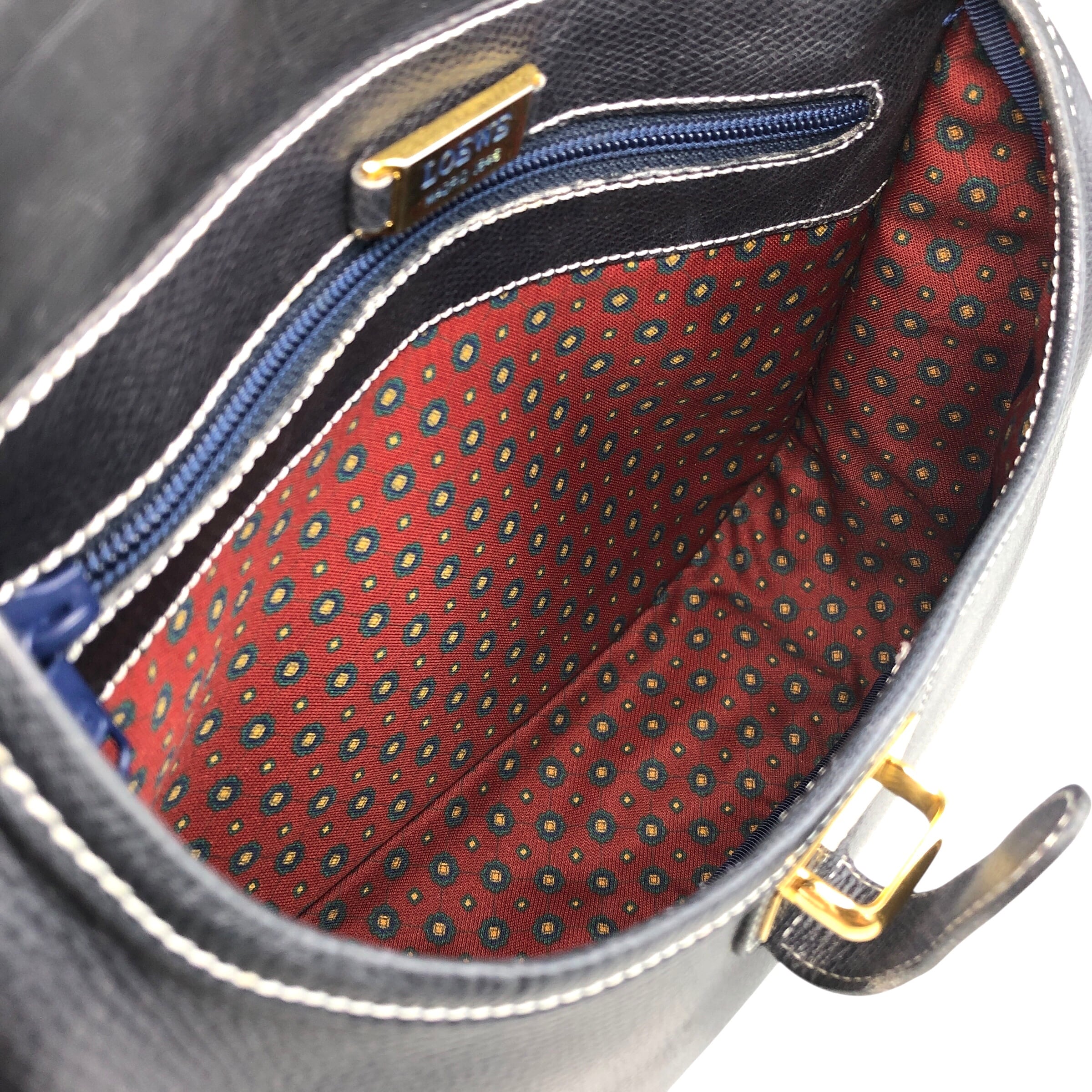LOEWE★ロエベゴヤ ビジネスバッグ アナグラム レザーネイビー ビンテージ LOEWE ロエベ ショルダーバッグ ネイビー アナグラム型押し レザー