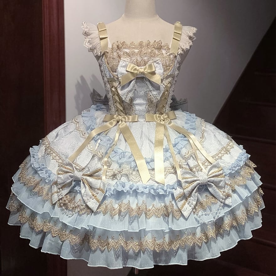 ゴスロリドレス バックリボン レース 編み上げ プリンセスドレス ふんわり