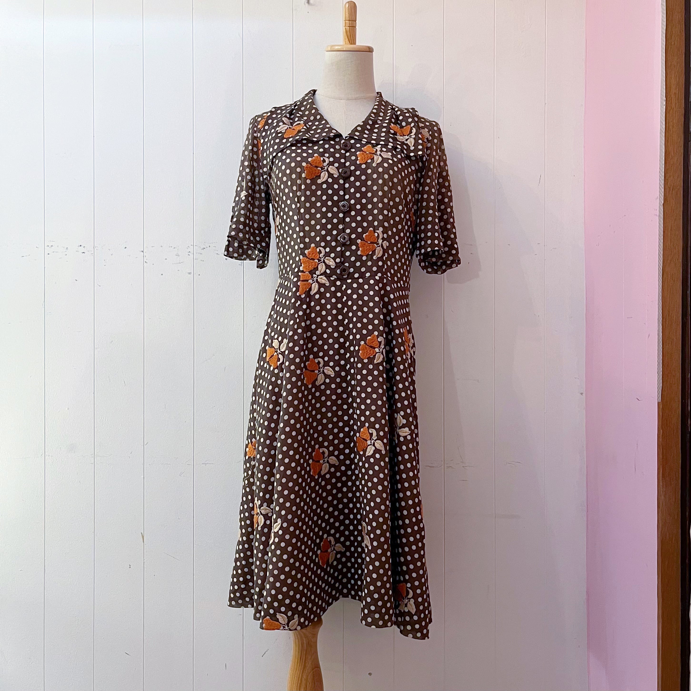 fruit embroidery brown dot one-piece