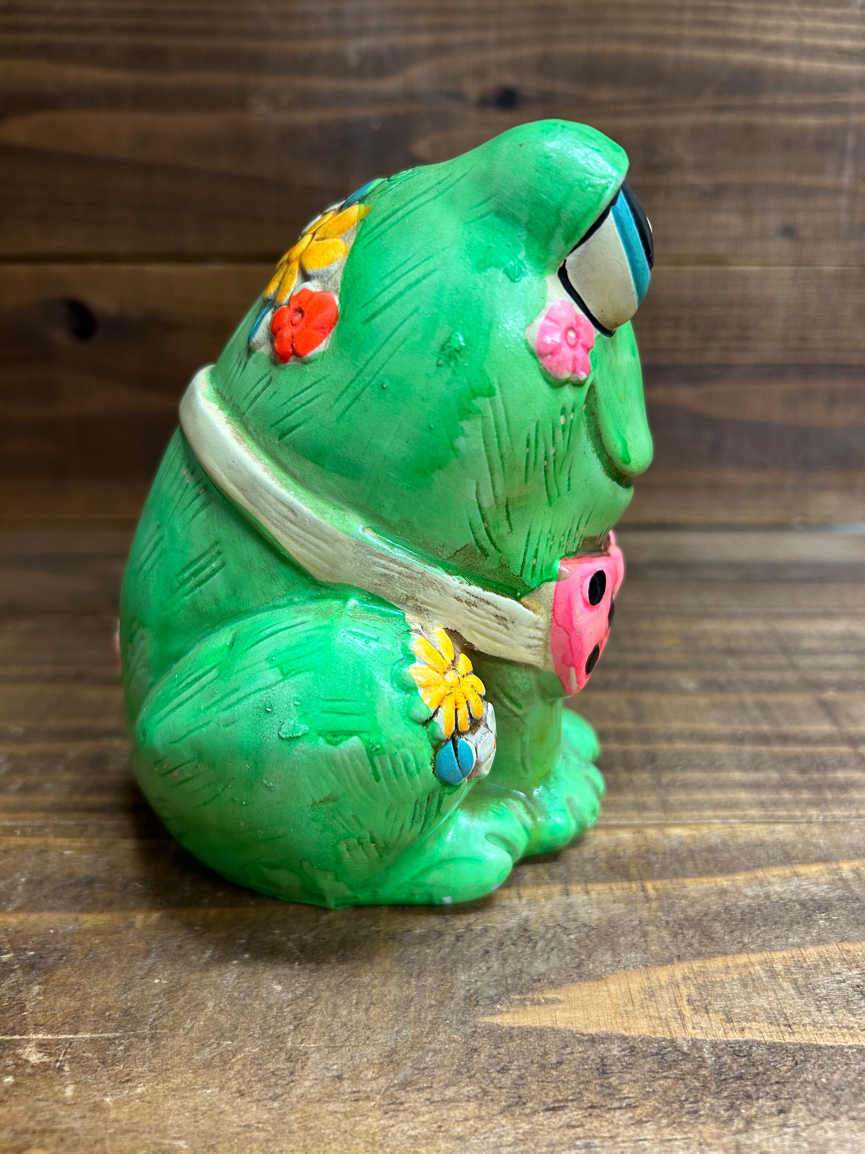 Vintage Holiday Fair Chalkware Neon Green Flog Coin Bank/かえる