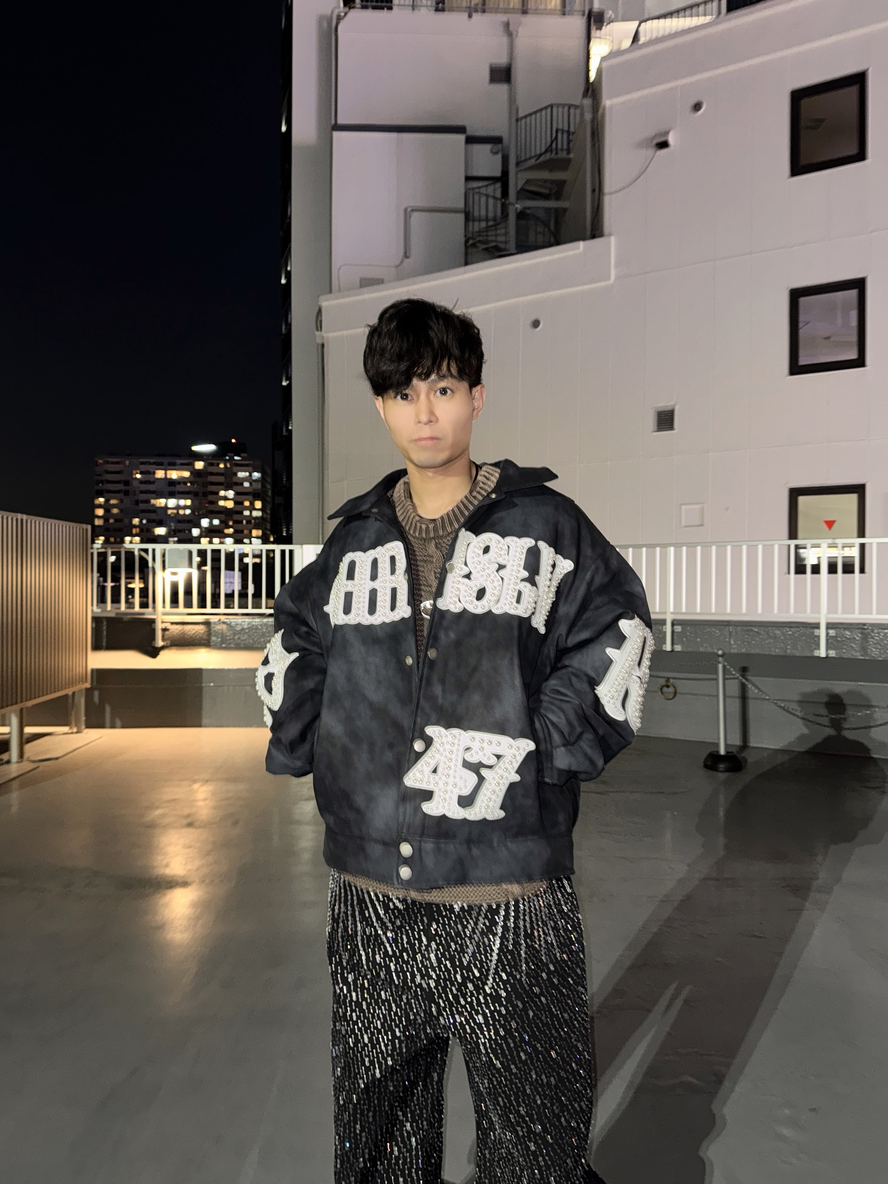 オールパッチナンバリングレザージャケット グランジ ストリート