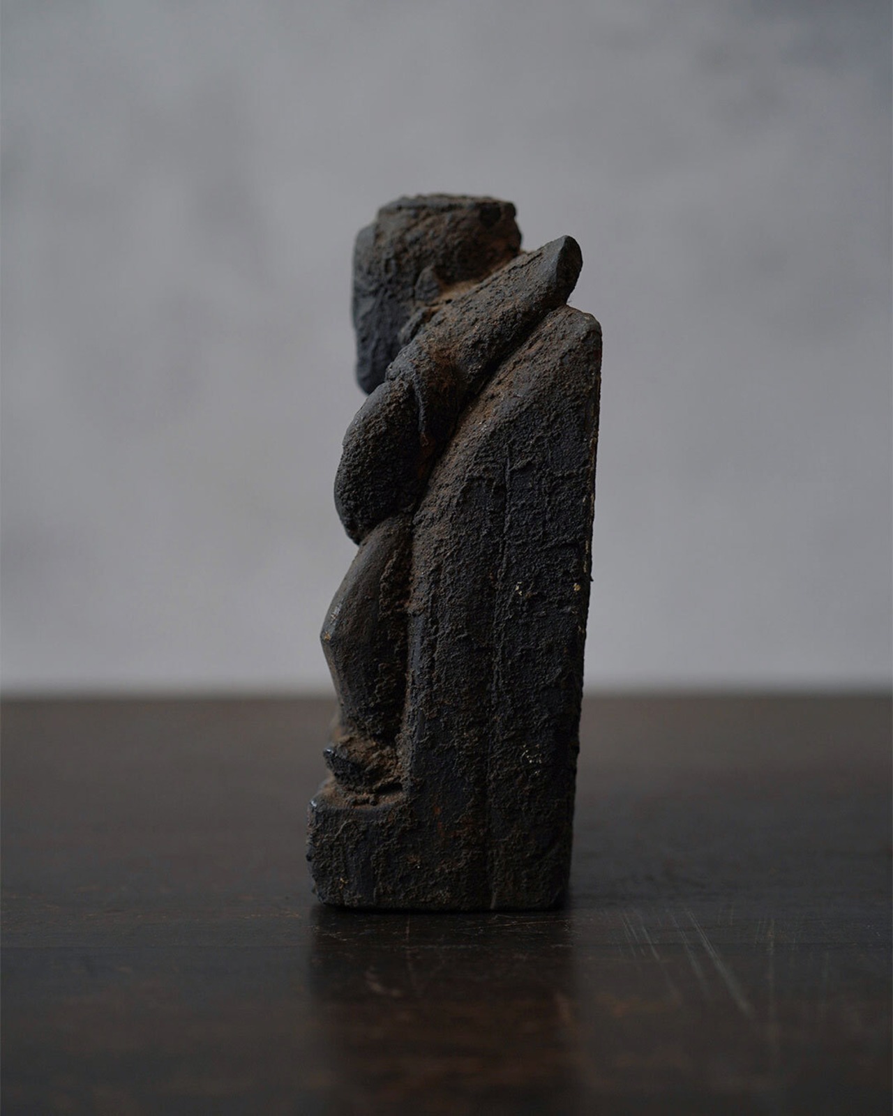 恵比寿　木彫　煤付　/　江戸後期〜明治期