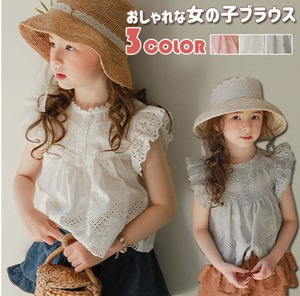 キッズブラウス シャツ 女の子 子供服 3色 90-150㎝ フォーマル 刺繍レース カジュアル かわいい 26LT522