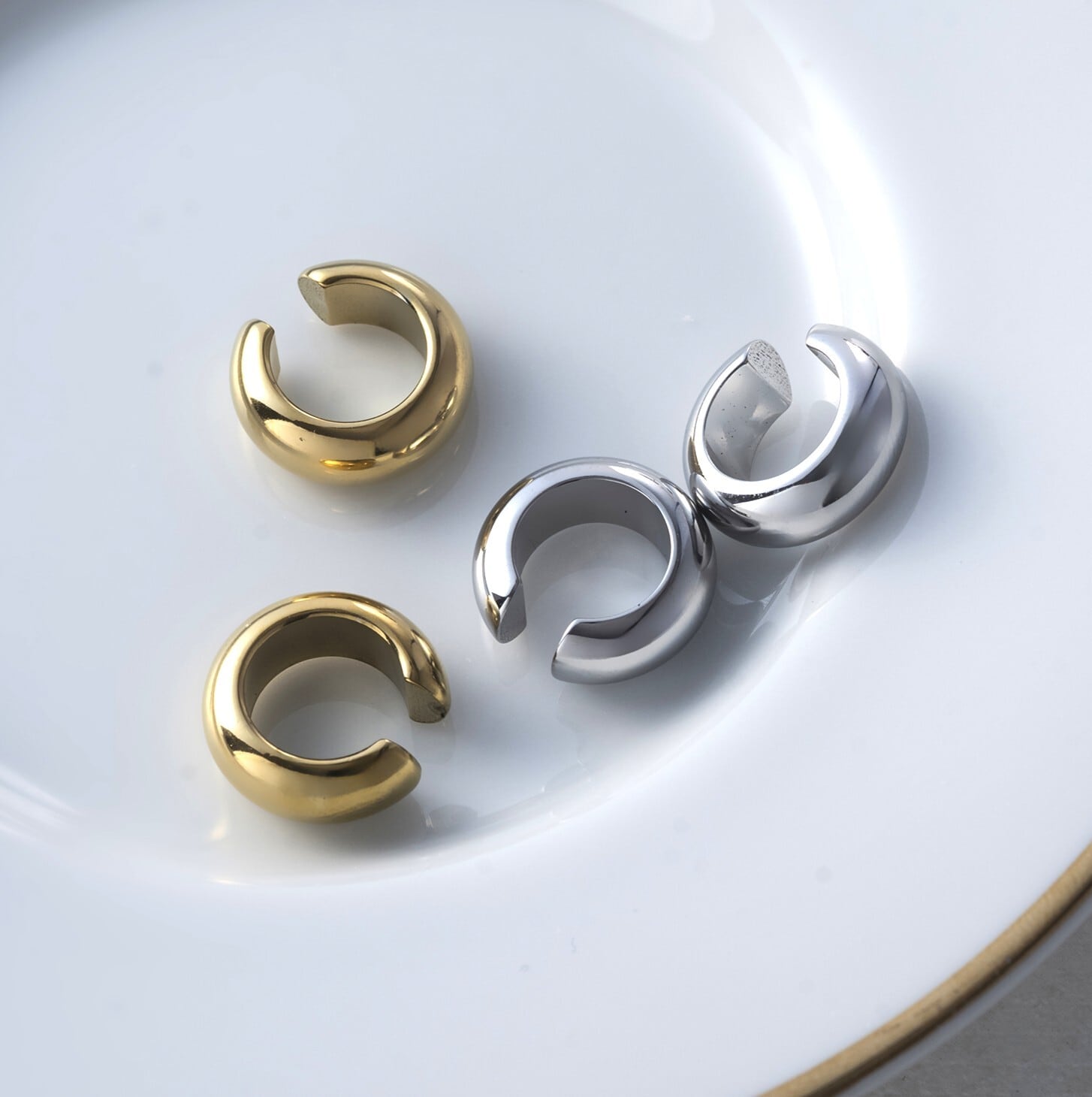 【Puente】Ear cuff Earrings Fake Earrings Puffy stainless silver gold A184-2