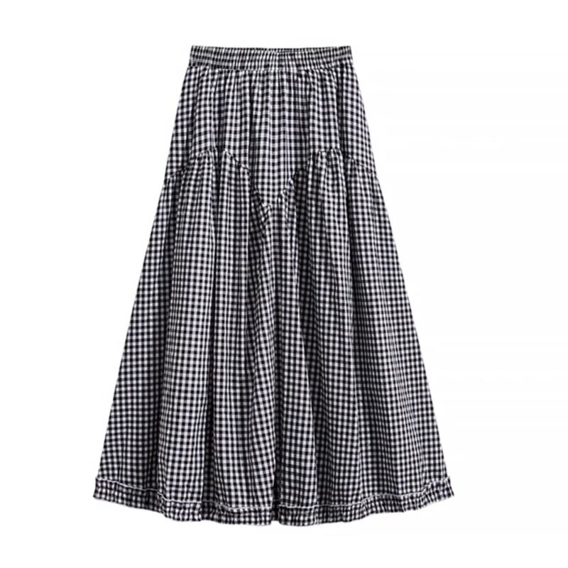 gingham tiered maxi skirt m0397