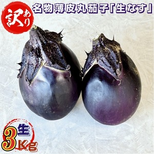 野菜 訳あり 山形県飯豊町産 名物薄皮丸茄子 生 ３Kg /袋 産地直送 送料無料