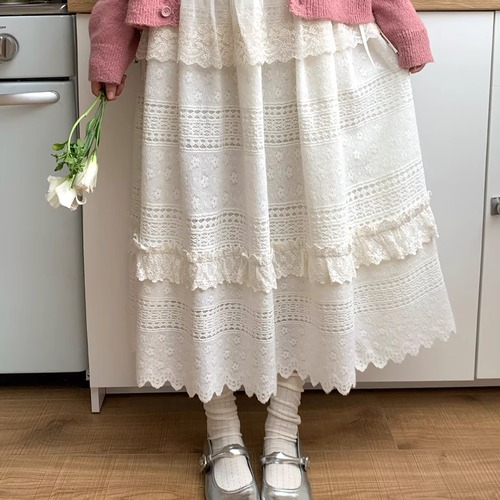 カットワーク刺繍フリルスカート ・9991