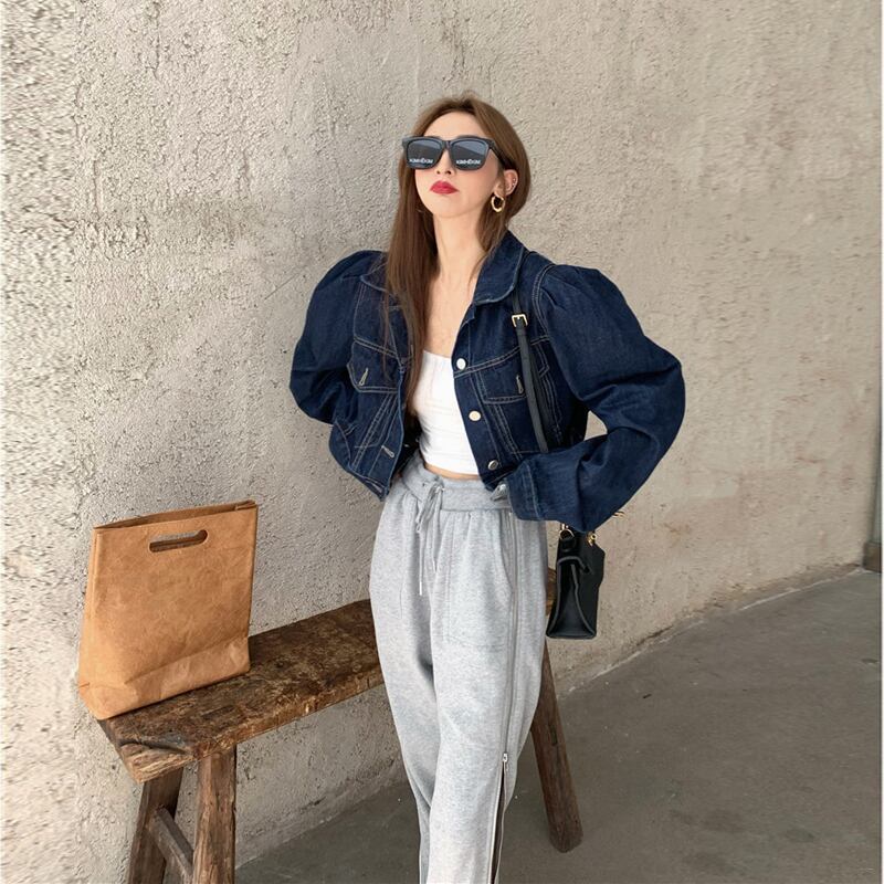 香港スタイルのレトロデニムジャケットハイウエストスポーツパンツツーピース女性2020年秋新気質ロイヤルシスタースタイルスーツ ブラックストロベリース16277122717