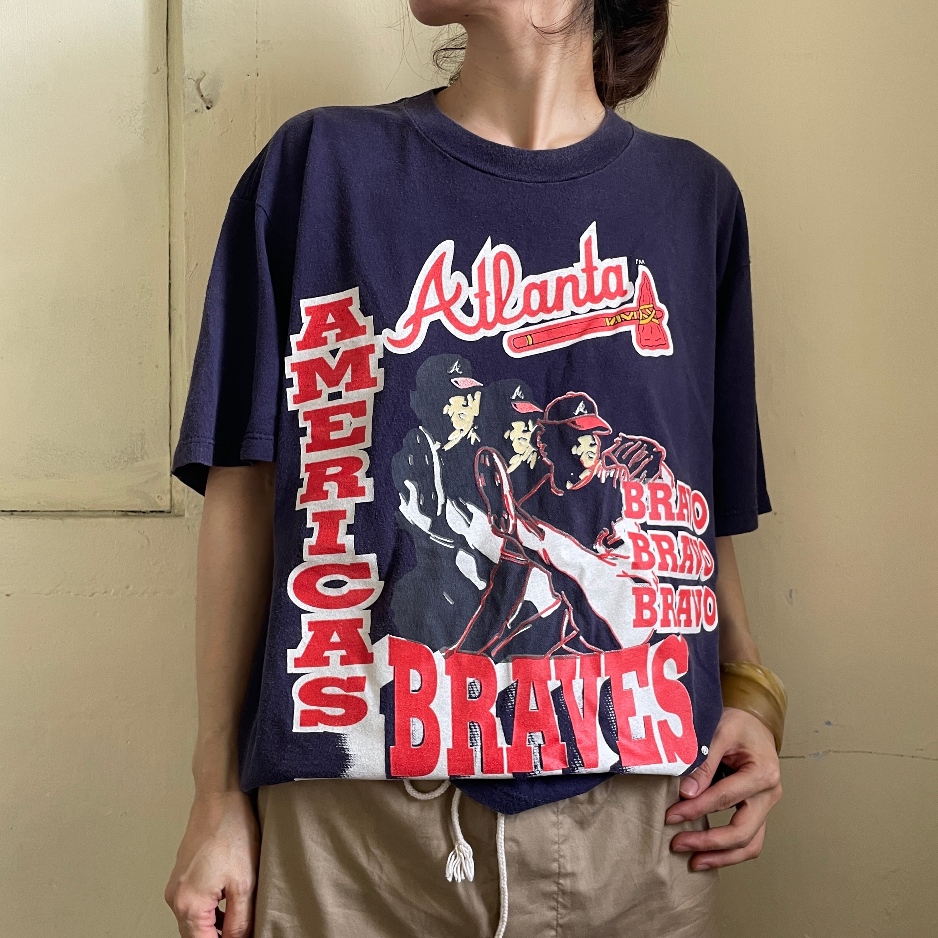 【VINTAGE】MLB アトランタ・ブレーブス 袖裾シングル フルーツボディ