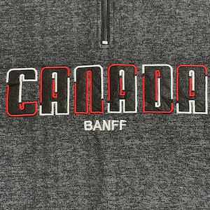 【Northern Souvenirs】CANADA BANFF 刺繍ロゴ ハーフジップ スウェット プルオーバーリブライン M US古着