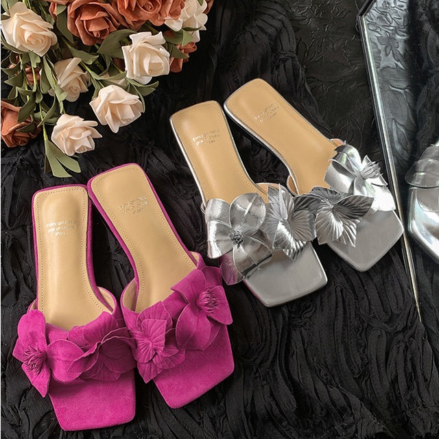 flower open-toe flat mules(2color)＜s3002＞