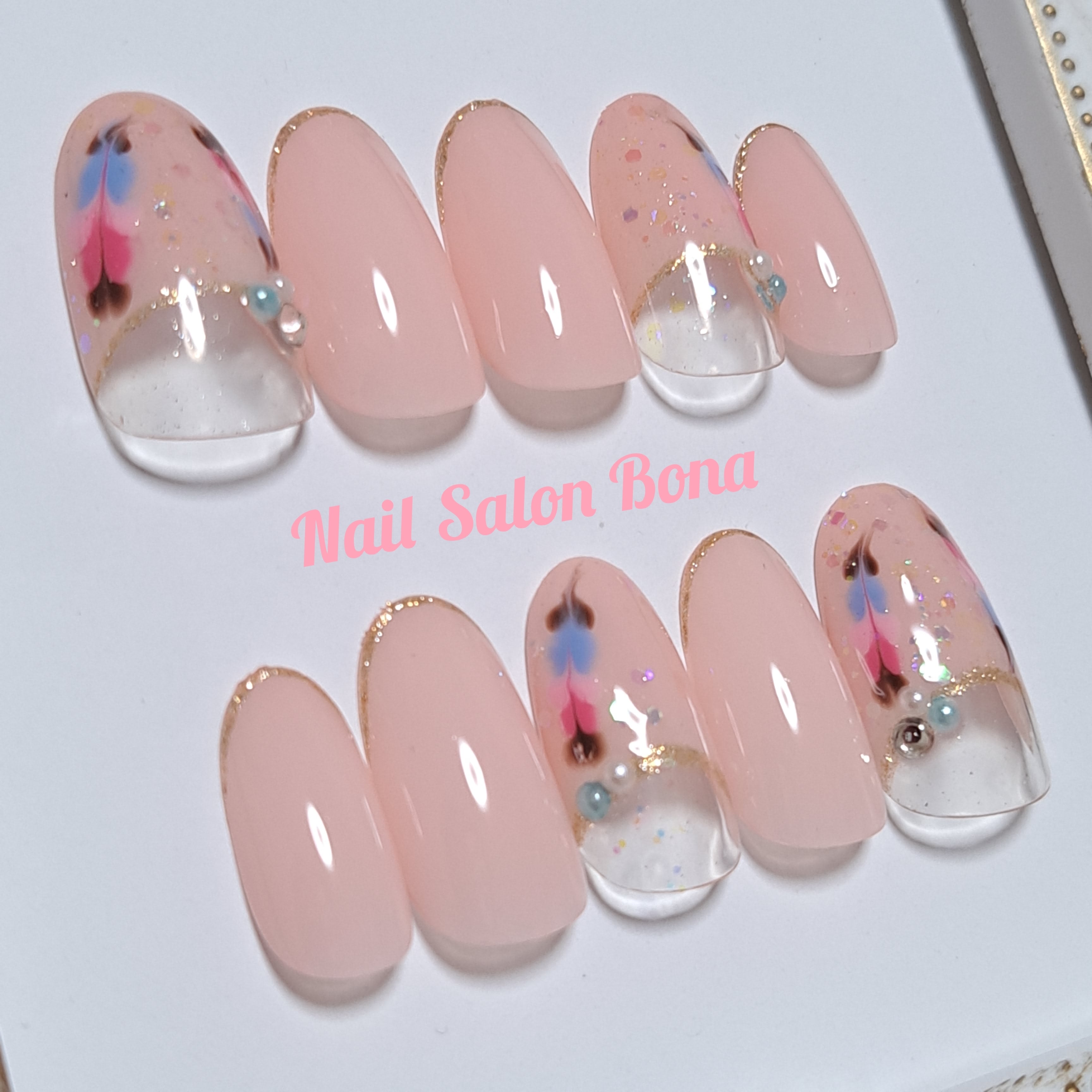 No.39 逆フレンチネイル(ピーコック＆細フレンチ) | Nail Tip Bona