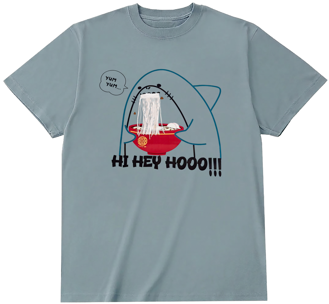 【うどん大好き!!!】 サメTシャツ｜揺れるフリンジ麺  シャークT 綿100％ ユニセックス - 1