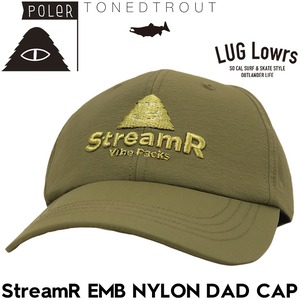 POLeR ポーラー キャップ メンズ ベースボールキャップ 帽子 ローキャップ フィッシングキャップ TONEDTROUT コラボ トーンドトラウト StreamR EMB NYLON DAD CAP 261MCV0140 OLV 26SP 日本代理店正規品