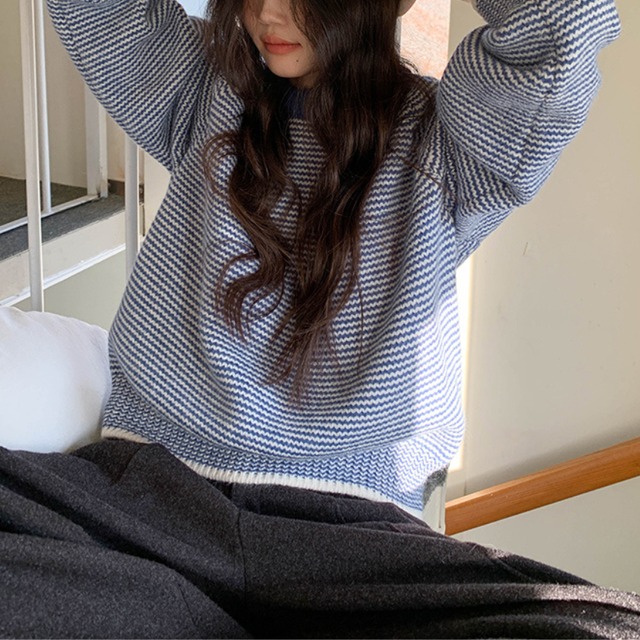 crew-neck border knit　J00383