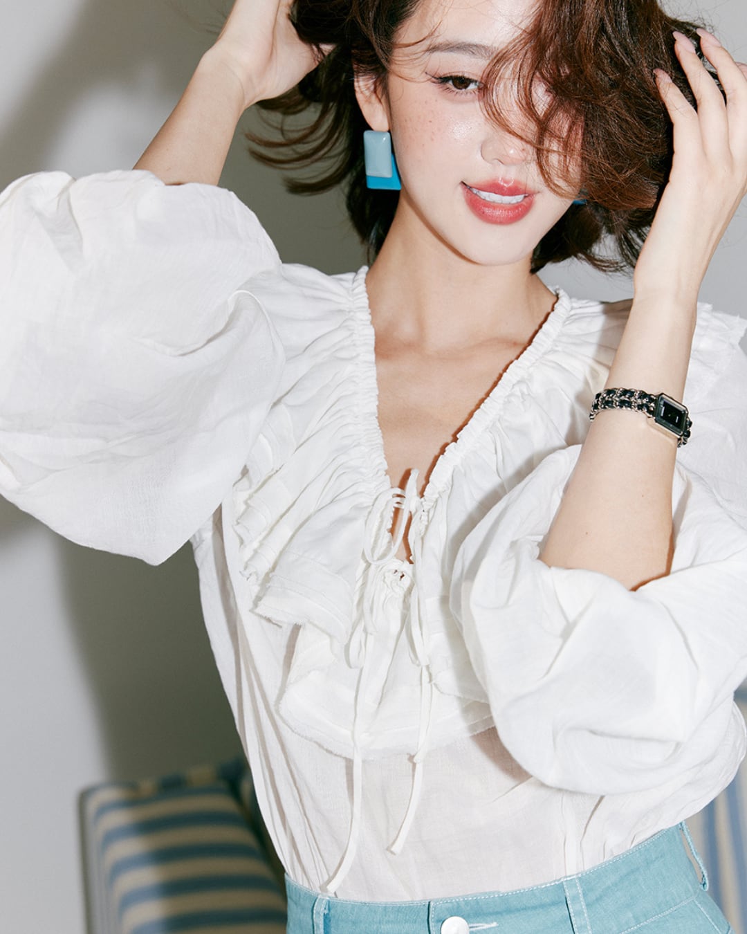 ラッフルスリーブリネンブラウス S25466