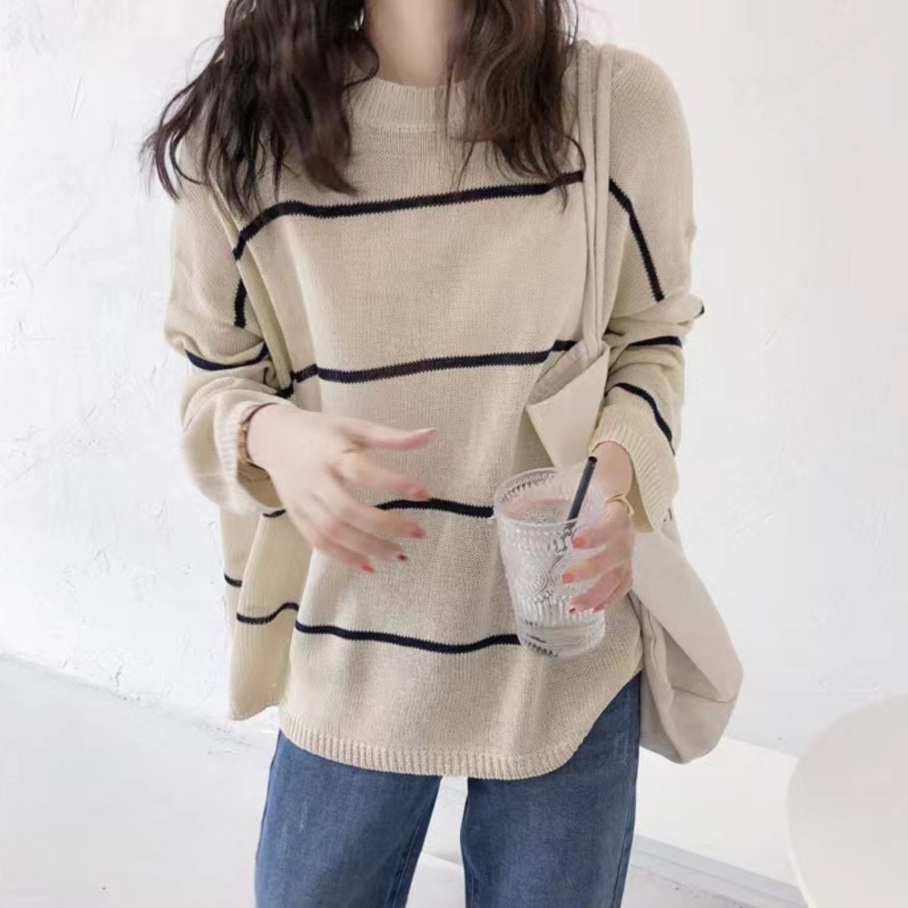 大きめシルエット 厚手 ボーダーニット Ln00453