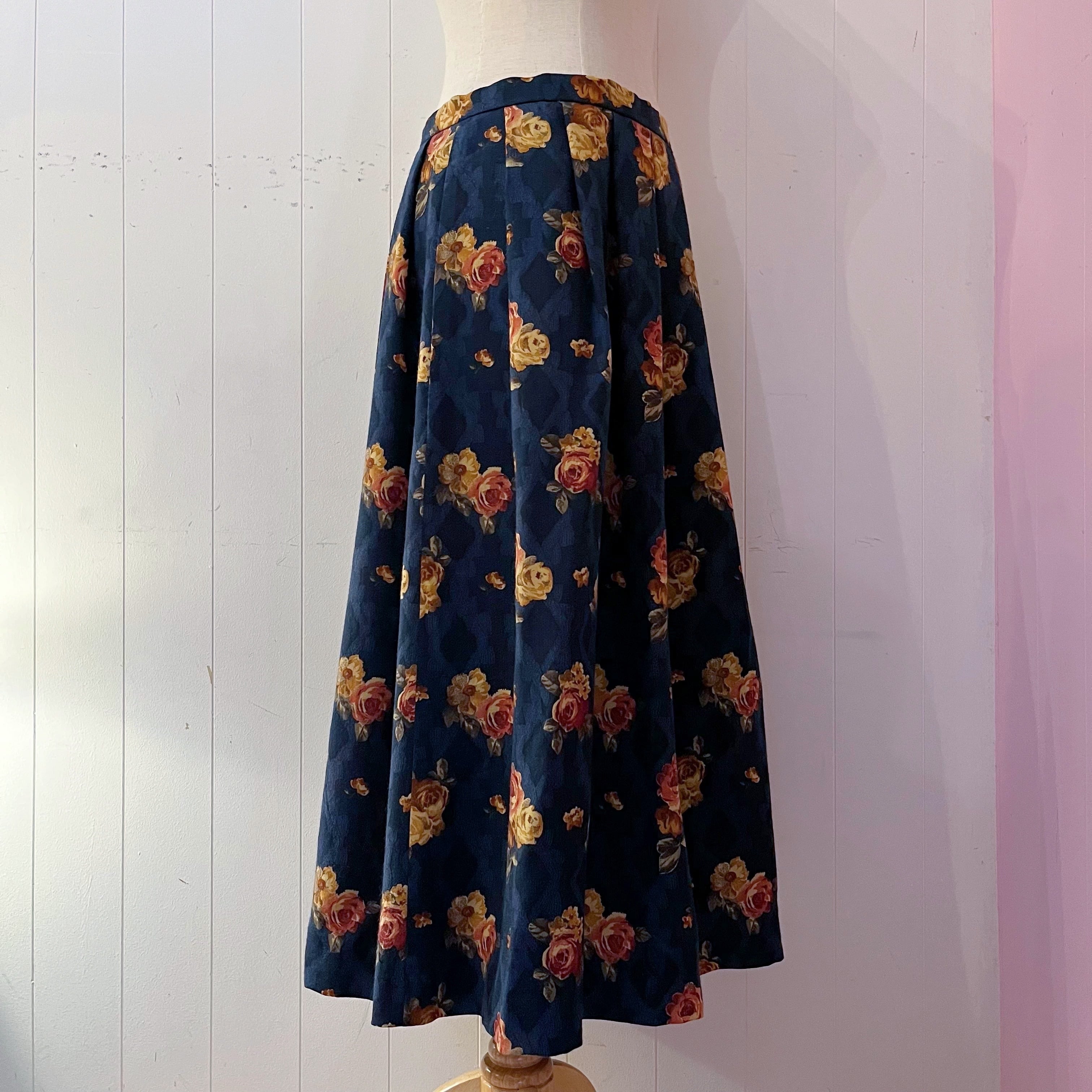 antique rose blue diamond tuck skirt