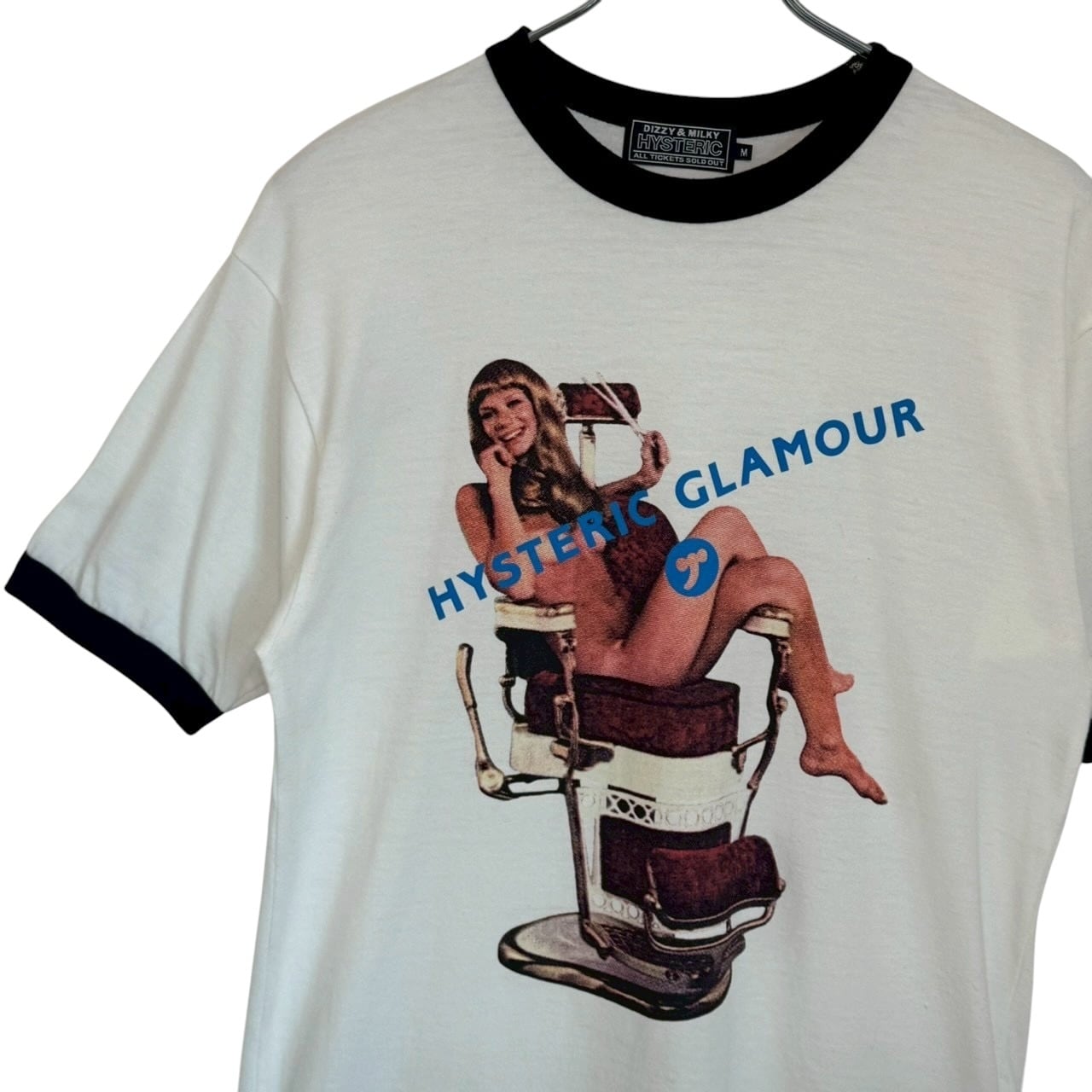 Hysteric Glamour シルク混 バイクガール リンガー Tシャツ HISTERIC GLAMOUR ヒステリックグラマー リンガーTシャツ センターロゴ