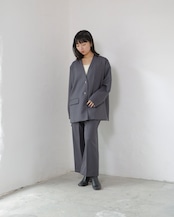 RITSUKO KARITA - Wool No-collar Jacket :Gray|岐阜ウール/玉虫調(紫×グレー)/深ベンツ