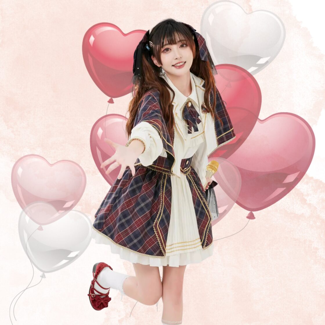 SEASONZ アイドル衣装 ブローチ付き蝶ネクタイ チェック柄